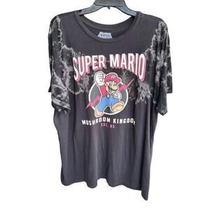 SUPER MARIO Mushroom Kingdom Black shirred grunge thrashed big & tall tee sz 3X